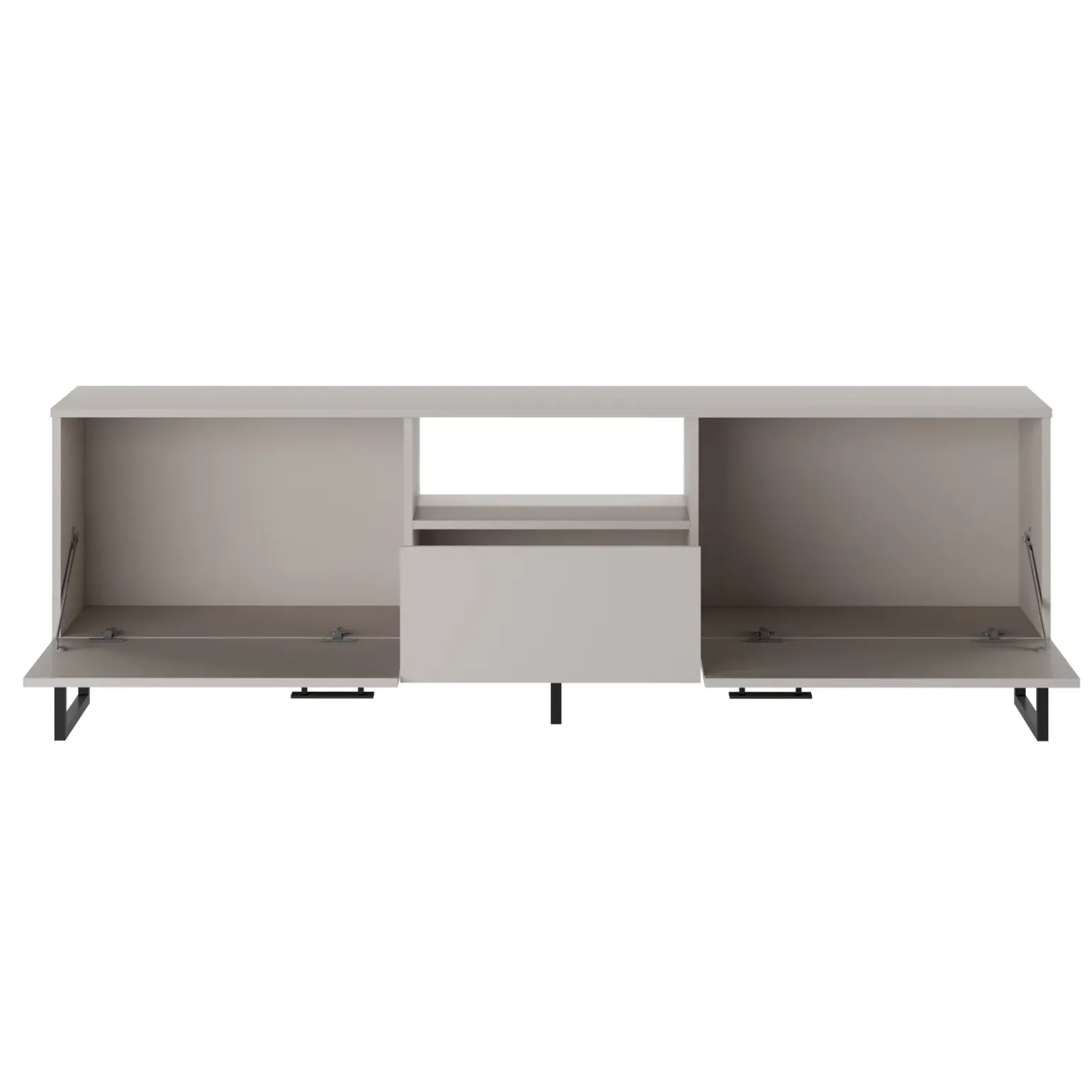 Mobile porta TV 179x60h cm 2 ante a ribalta 1 cassetto beige cashmere nero Casmira
