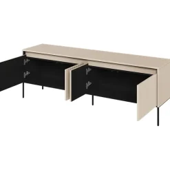 Mobile porta TV 167x56h cm 2 ante led cannettato beige nero Camelia