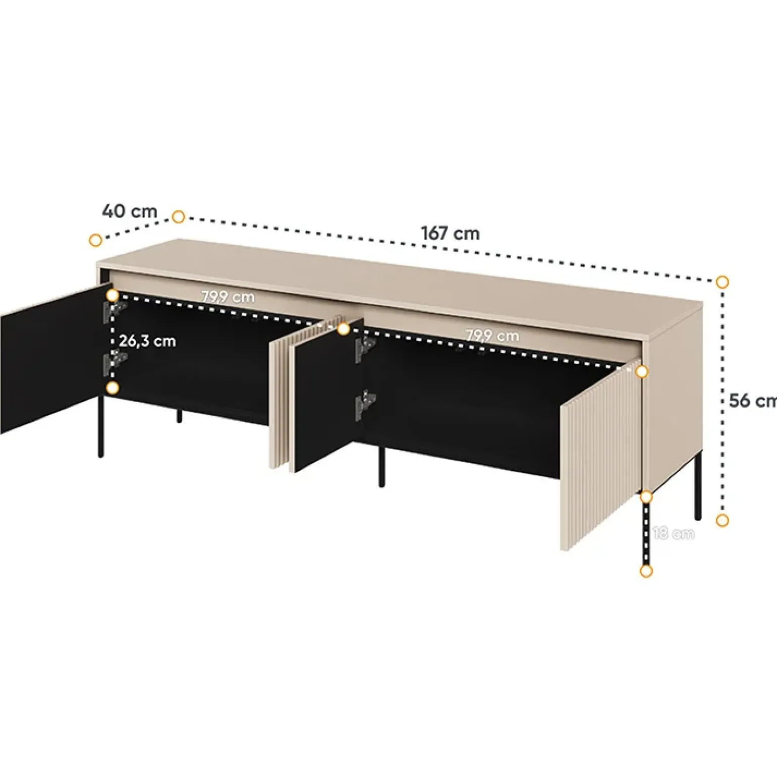 Mobile porta TV 167x56h cm 2 ante led cannettato beige nero Camelia