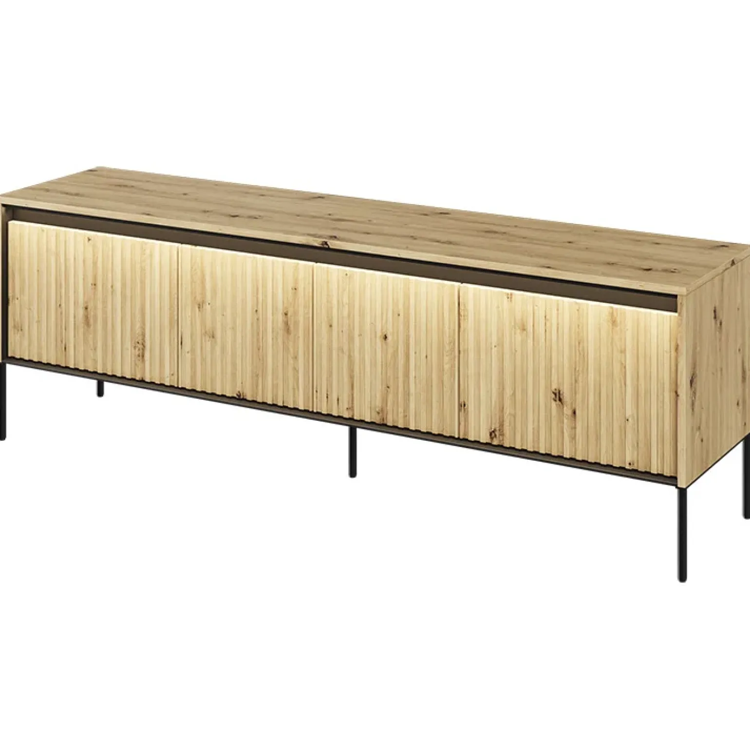 Mobile porta TV 167x56h cm 2 ante led cannettato rovere rustico nero Camelia