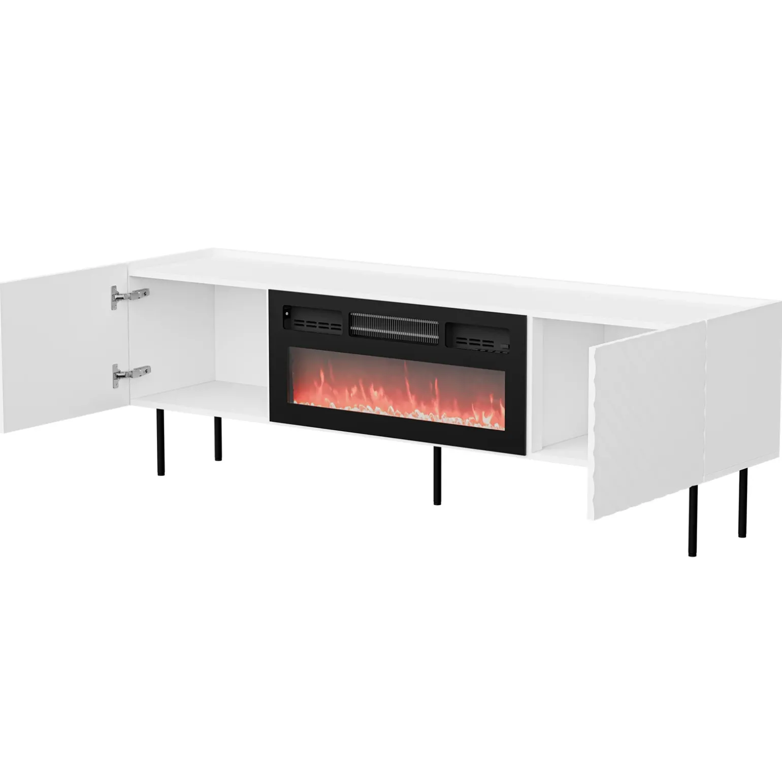 Mobile porta TV 181x59h cm 2 ante con caminetto con frontali decorati bianco Daniele