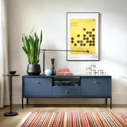 Mobile porta TV 154x56h cm 2 ante con cassetto moderno blu notte Glory