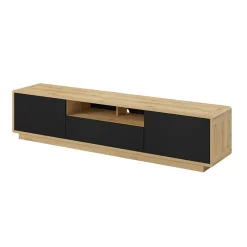 Mobile porta TV 200x45h cm 2 ante 1 cassetto nero opaco rovere Esmond