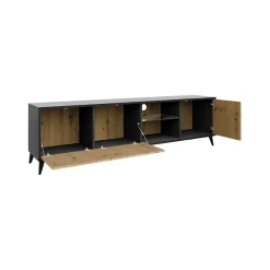 Mobile porta TV 180x52h cm 3 ante 2 vani a giorno rovere nero Hans