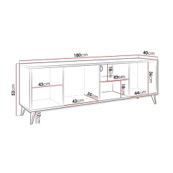 Mobile porta TV 180x52h cm 3 ante 2 vani a giorno rovere nero Hans