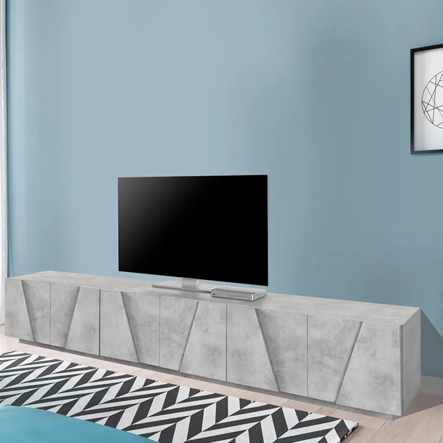 Mobile porta TV 244x46h cm 6 ante cemento Zenzero Gihome®