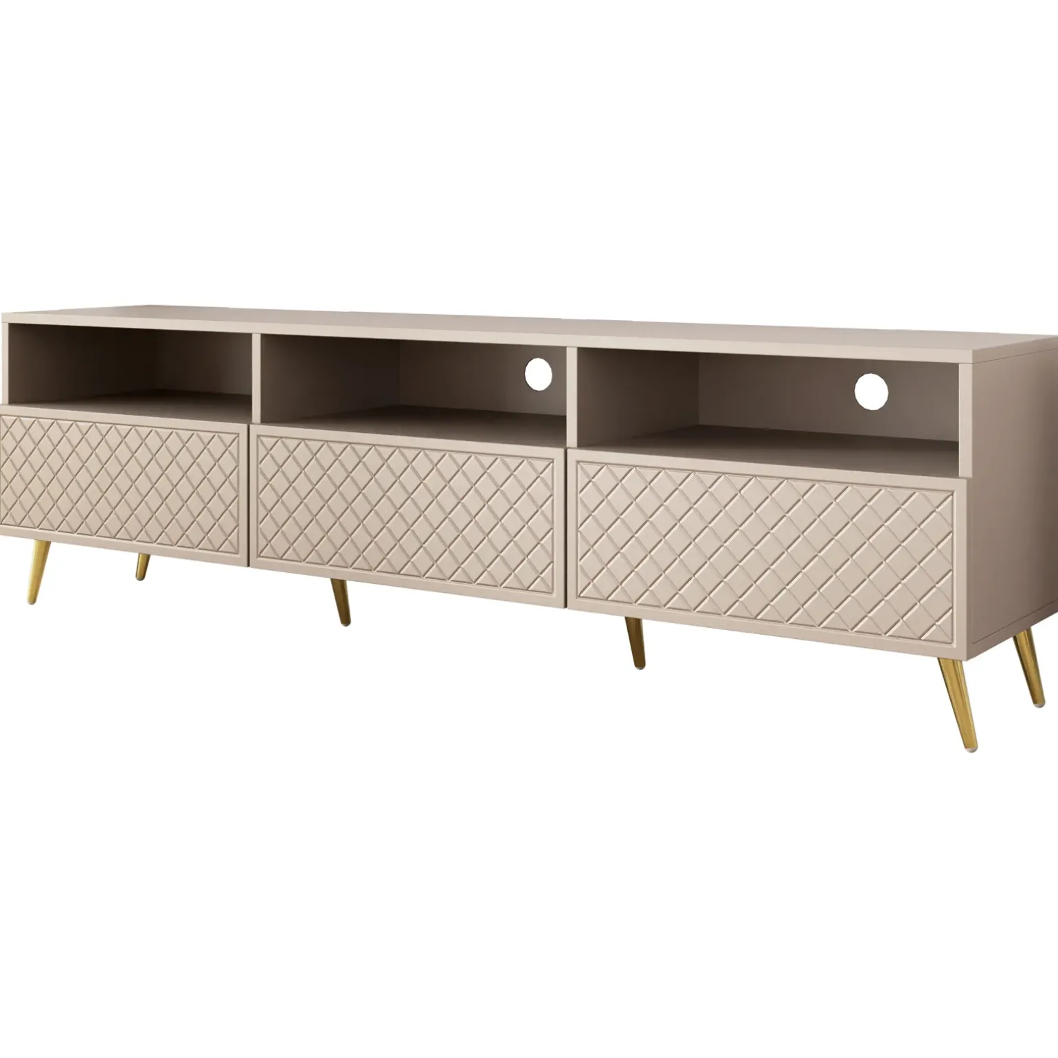 Mobile porta TV 195x57h cm 3 ante 3 vani con frontali decorati beige Simona