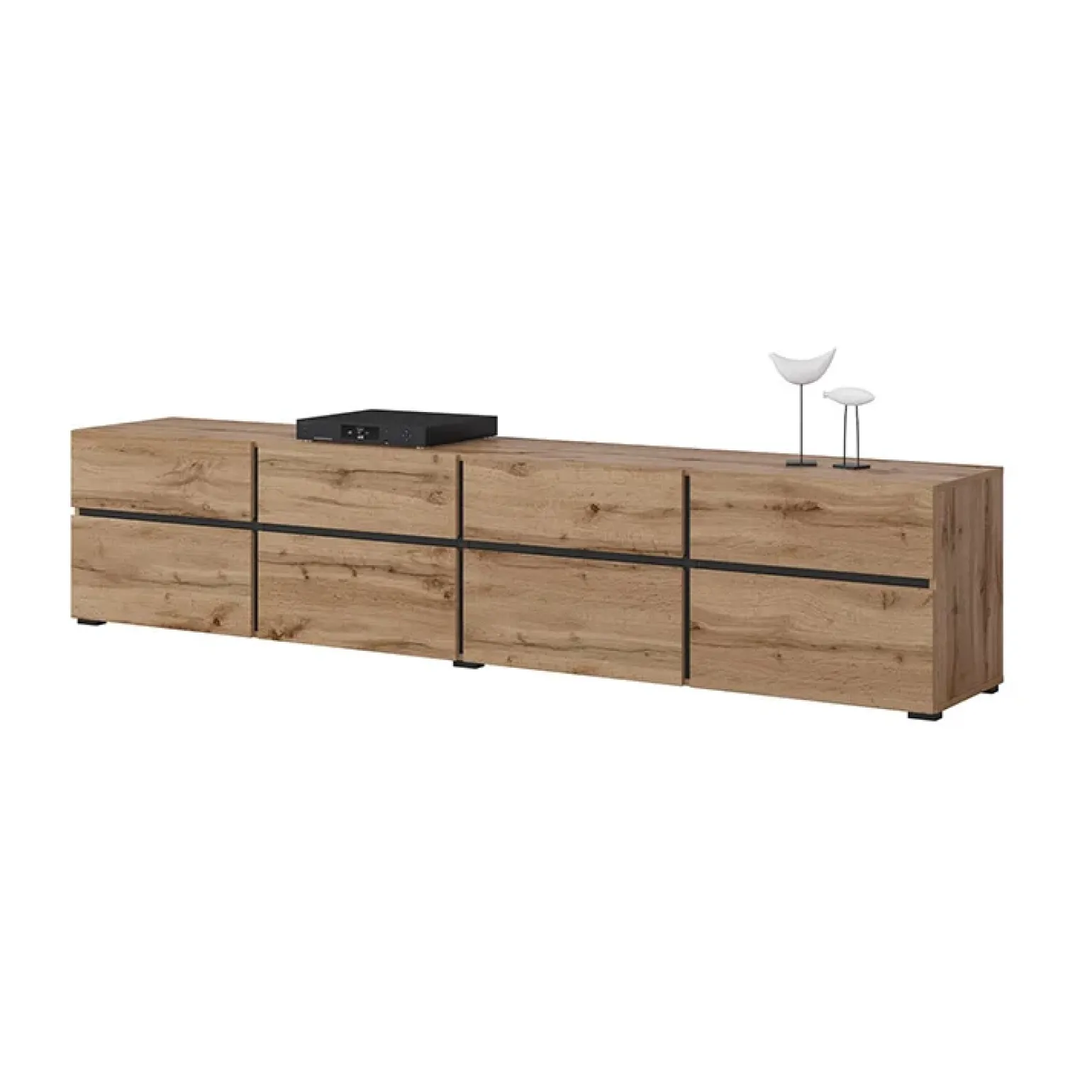 Mobile porta TV 225x48h cm 4 ante a ribalta 4 cassetti moderno rovere nero Lolla