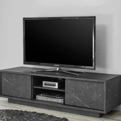 Mobile porta TV 139x44h cm 2 ante soggiorno effetto marmo nero Viking