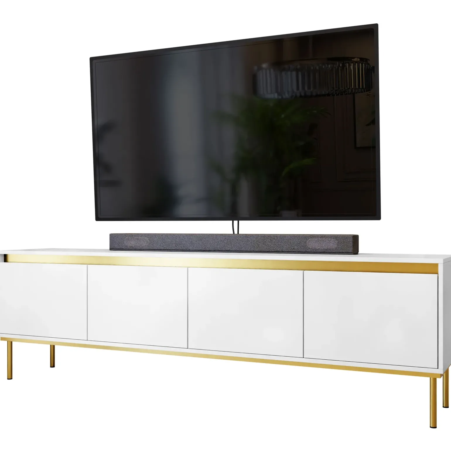 Mobile porta TV 200x60h cm 4 ante bianco oro Praga