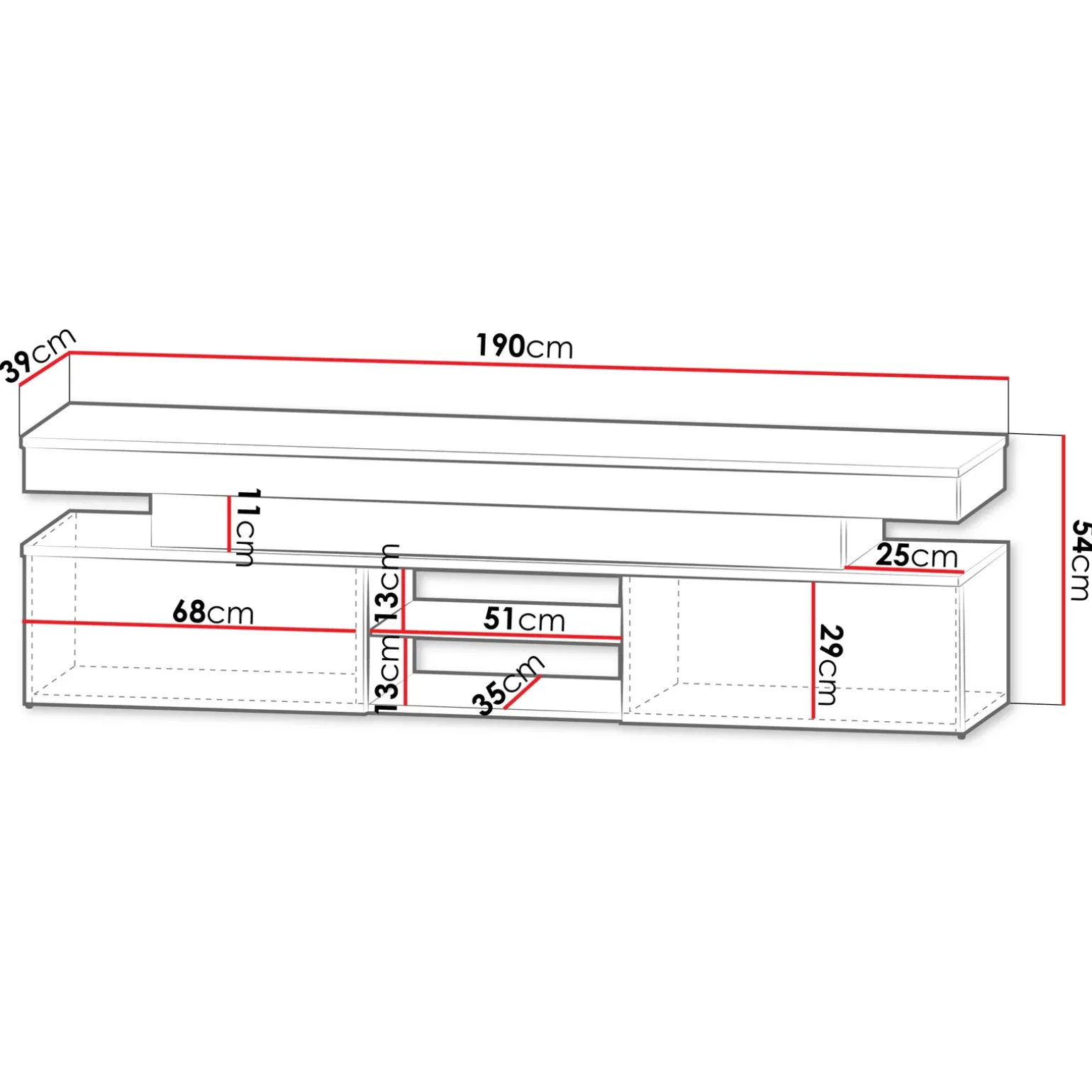 Mobile porta TV 190x54h cm 2 ante con LED nero Lumus