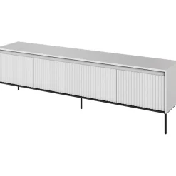 Mobile porta TV 193x56h cm 4 ante led cannettato bianco opaco nero Camelia