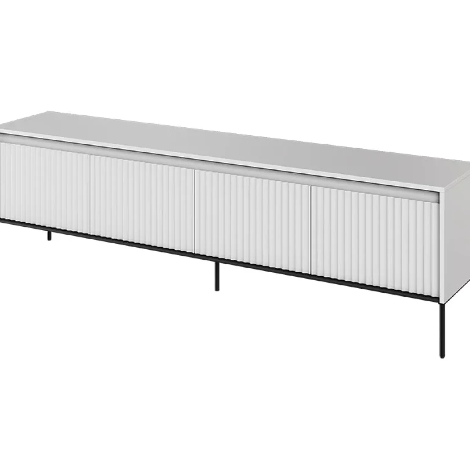 Mobile porta TV 193x56h cm 4 ante led cannettato bianco opaco nero Camelia