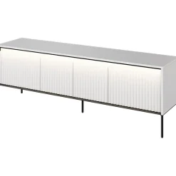 Mobile porta TV 193x56h cm 4 ante led cannettato bianco opaco nero Camelia