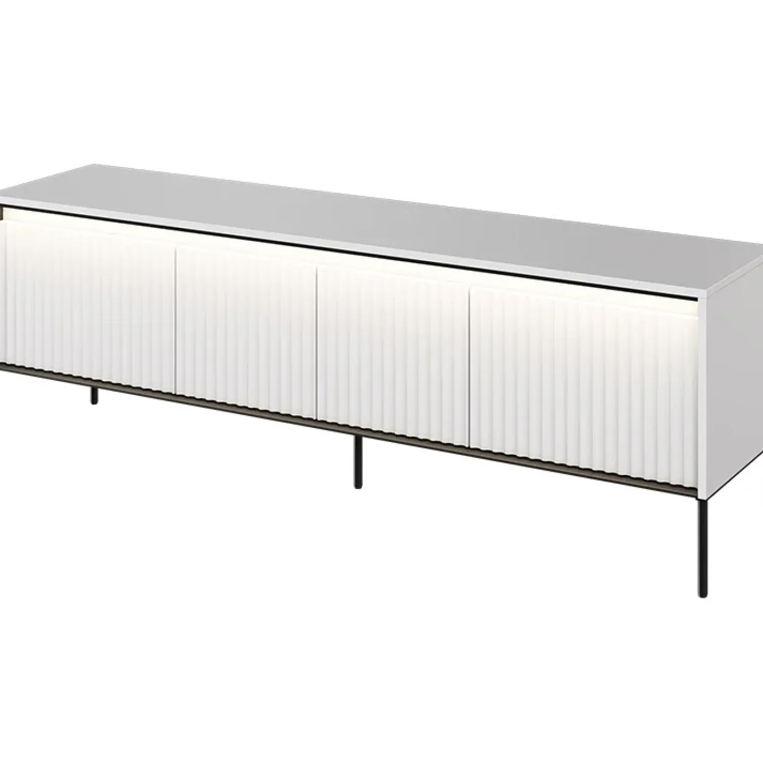 Mobile porta TV 193x56h cm 4 ante led cannettato bianco opaco nero Camelia