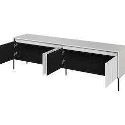 Mobile porta TV 193x56h cm 4 ante led cannettato bianco opaco nero Camelia
