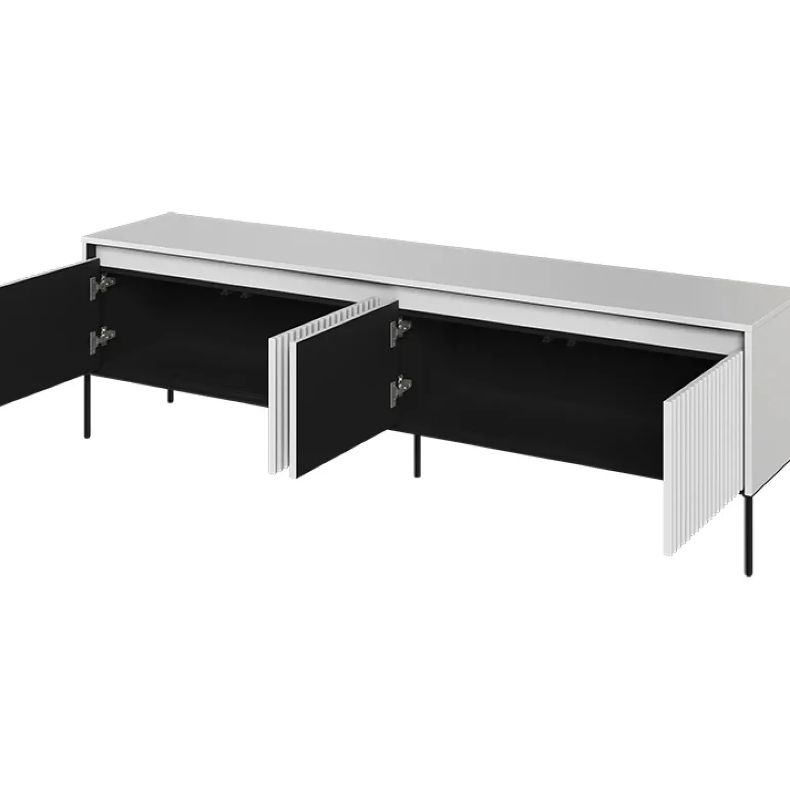 Mobile porta TV 193x56h cm 4 ante led cannettato bianco opaco nero Camelia