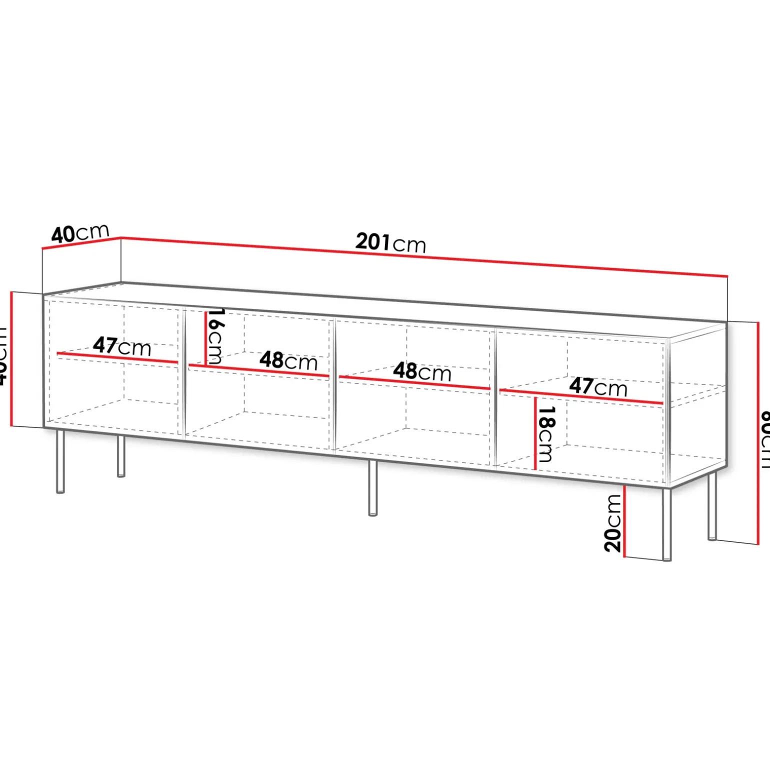 Mobile porta TV 201x60h cm 4 ante bianco opaco Stark