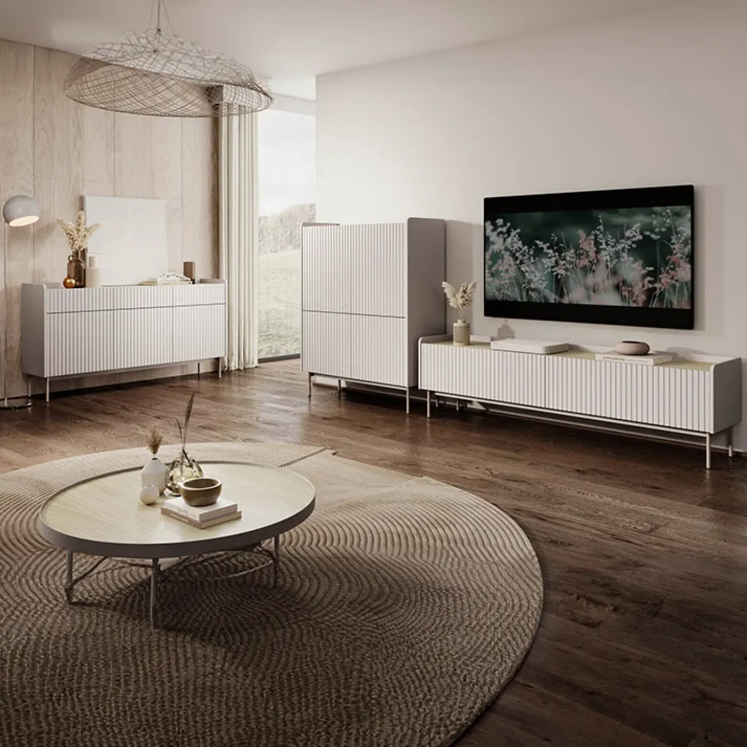 Mobile porta TV 153x50h cm 2 ante beige cannettato rovere Fioca