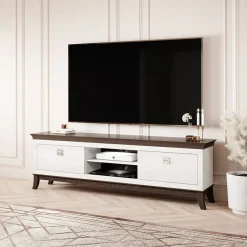Mobile porta TV 196x63h cm 2 cassetti moderno bianco lucido rovere scuro Umag