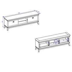 Mobile porta TV 196x63h cm 2 cassetti moderno bianco lucido rovere scuro Umag