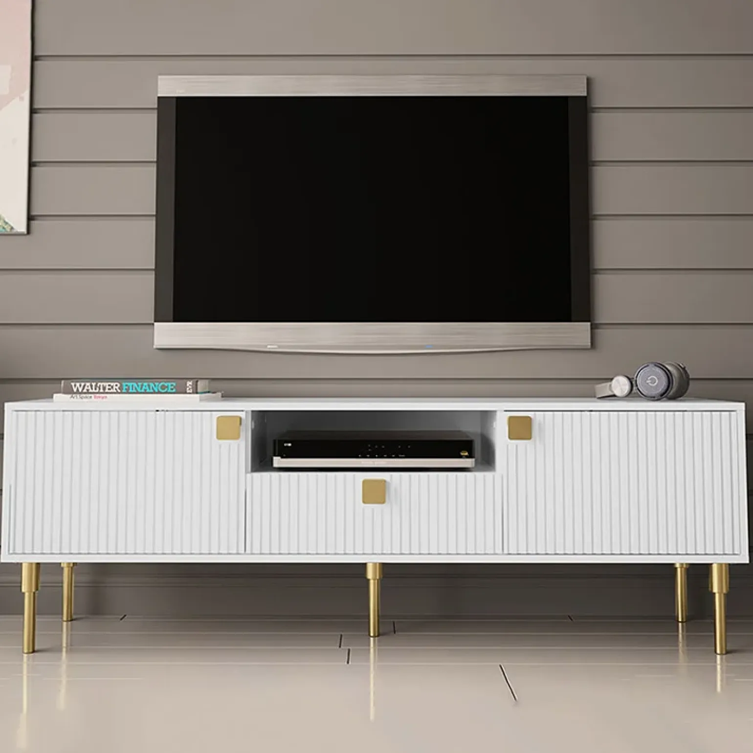Mobile porta TV 160x54h cm 1 cassetto 1 vano a giorno bianco Falun