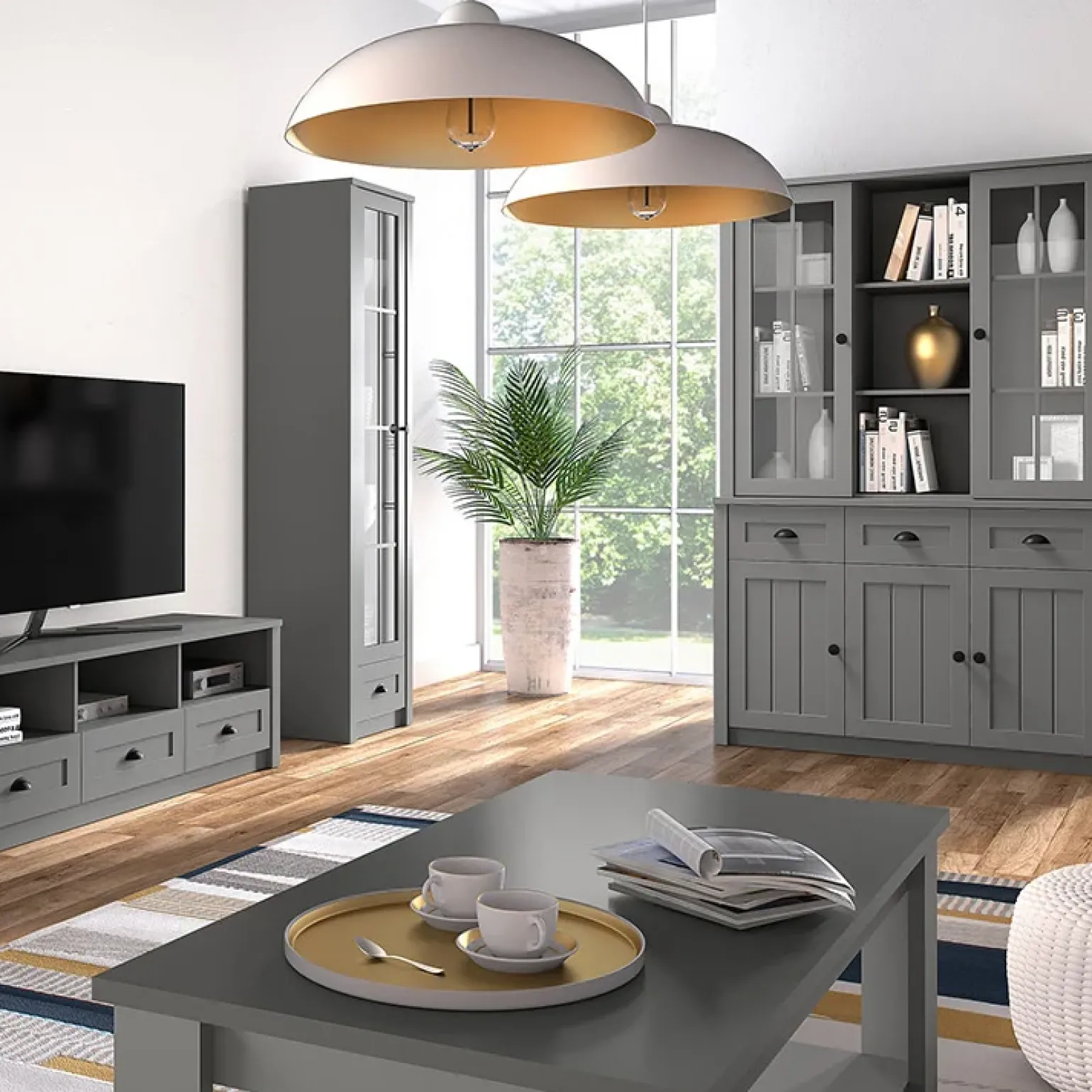 Mobile porta TV 158x49h cm 3 cassetti grigio Provenza