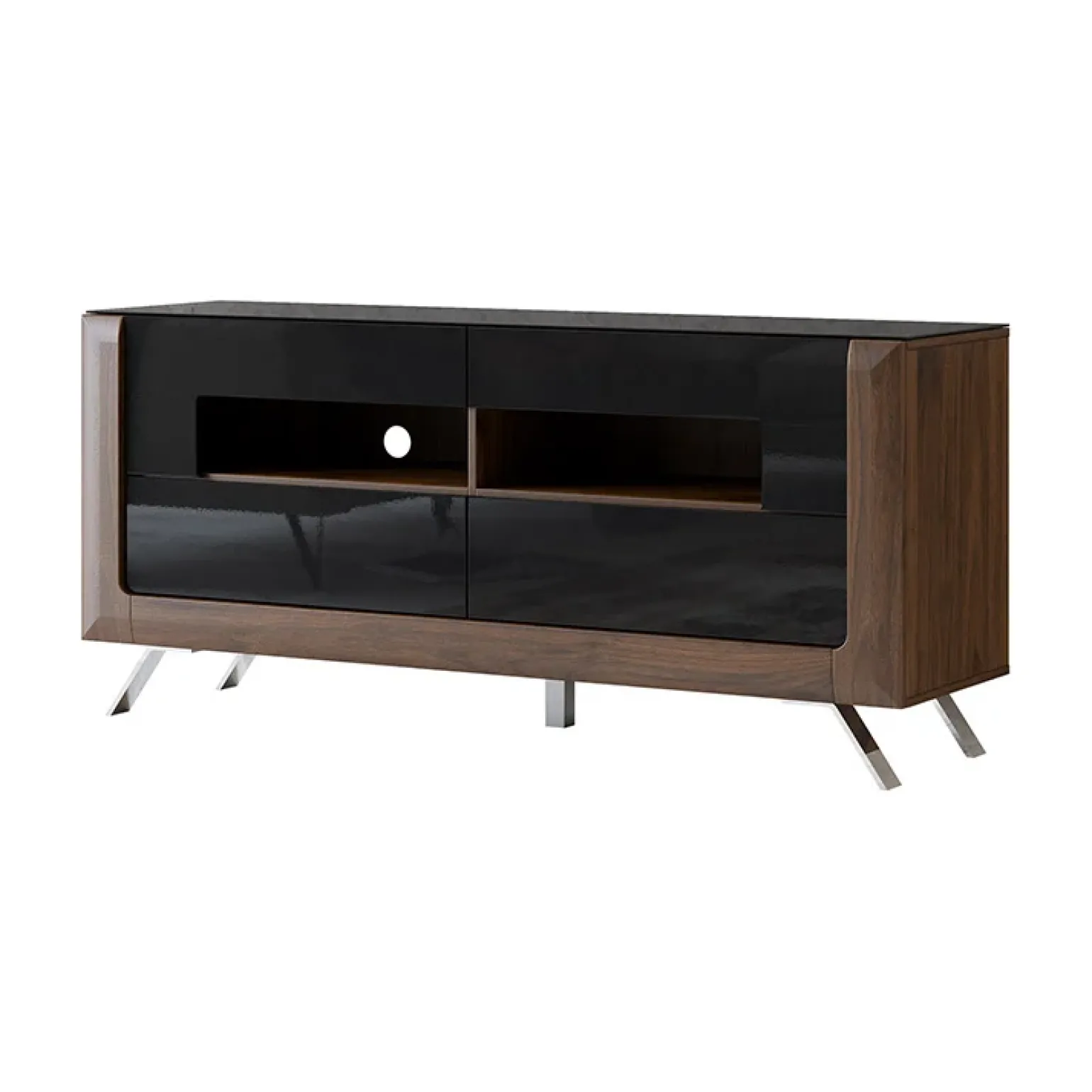 Mobile porta TV 160x74h cm 2 cassetti noce nero lucido Jumbo