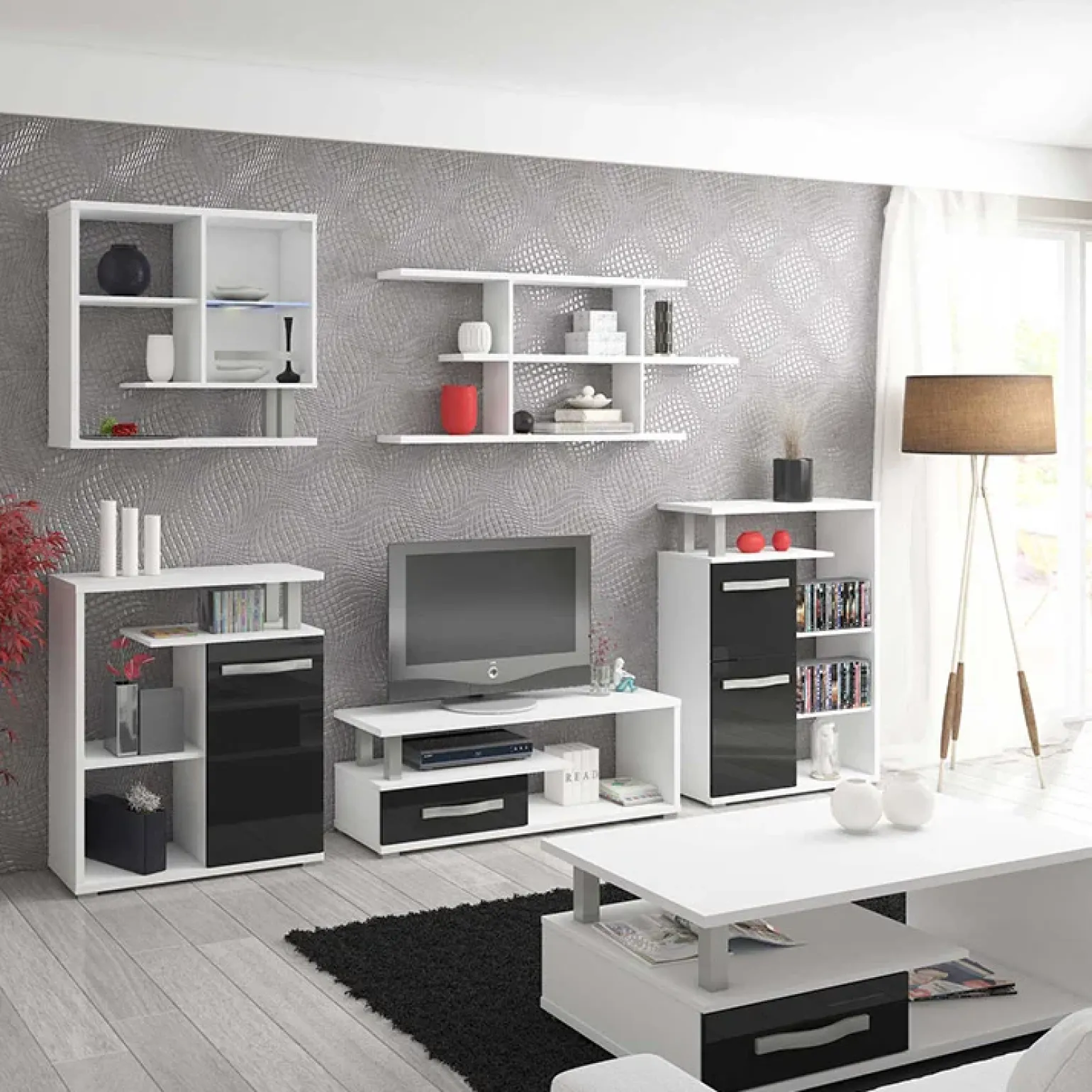 Mobile porta TV 118x43h cm 1 cassetto biaco opaco nero lucido Eddy