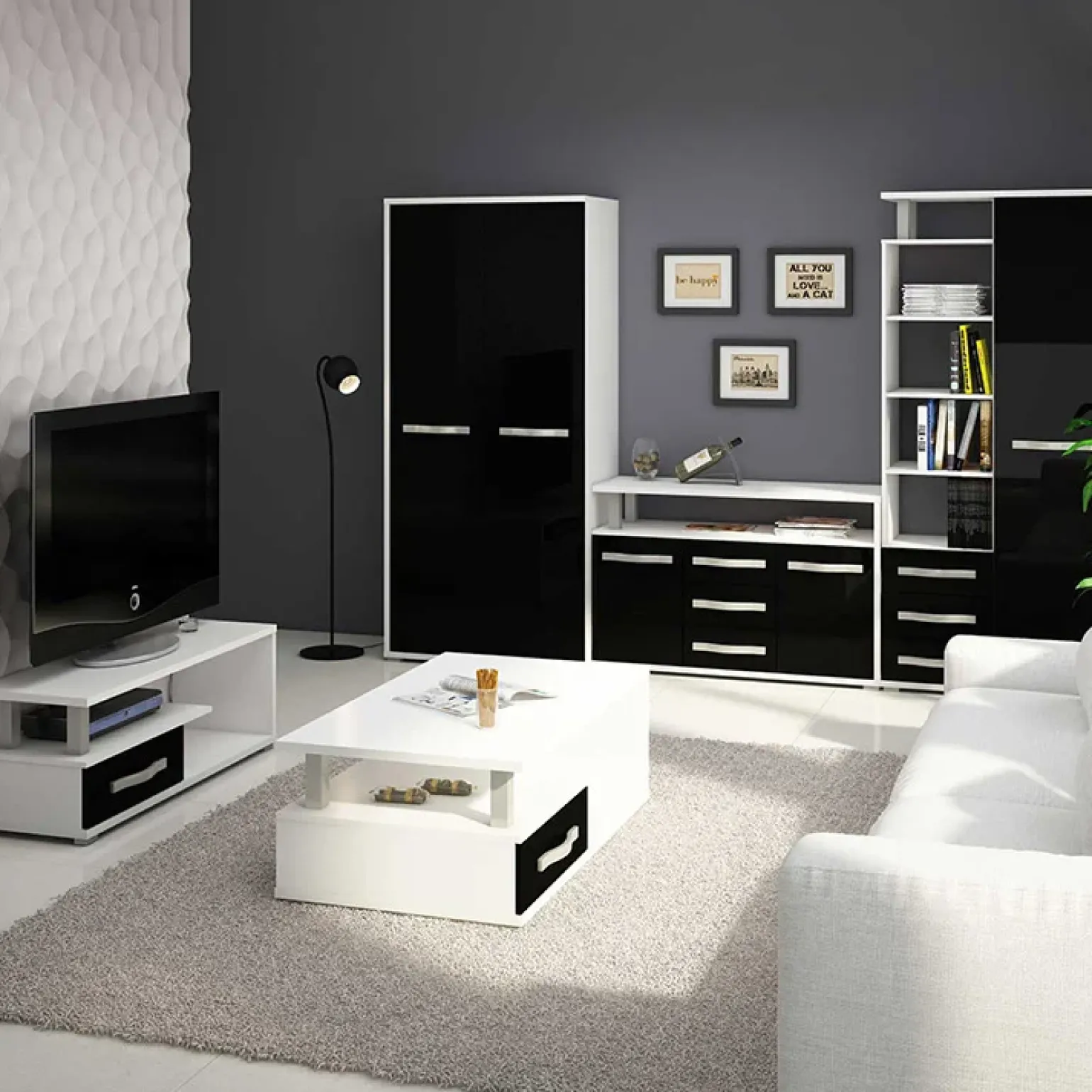 Mobile porta TV 118x43h cm 1 cassetto biaco opaco nero lucido Eddy