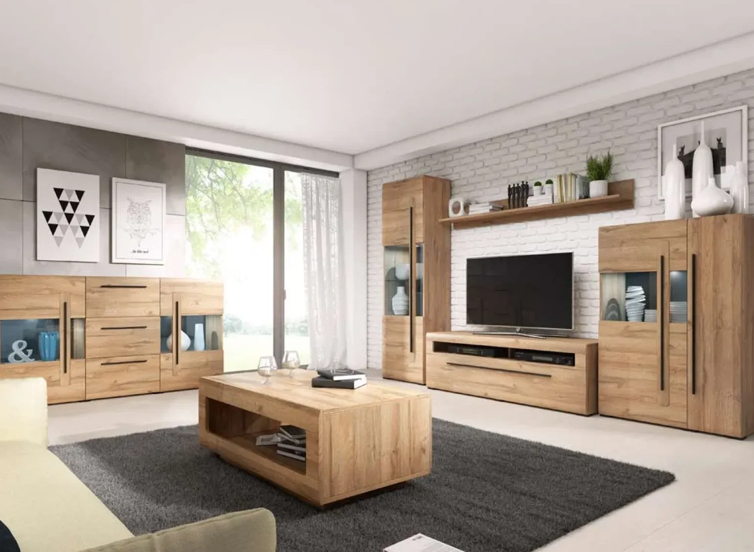 Mobile porta TV 160x52h cm 1 cassetto rovere nero Maiorca