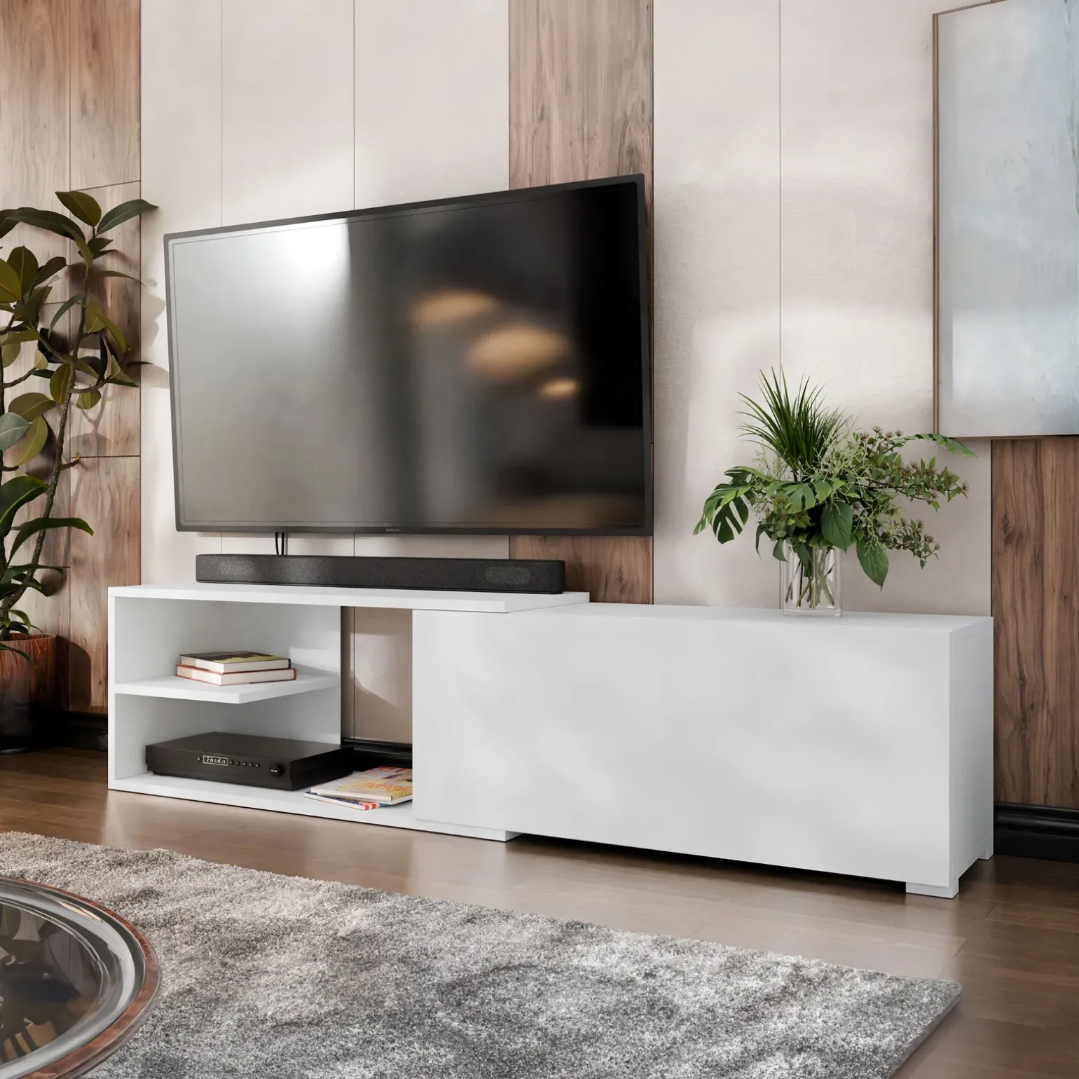 Mobile porta TV 137/180x40h cm allungabile moderno bianco Pepita