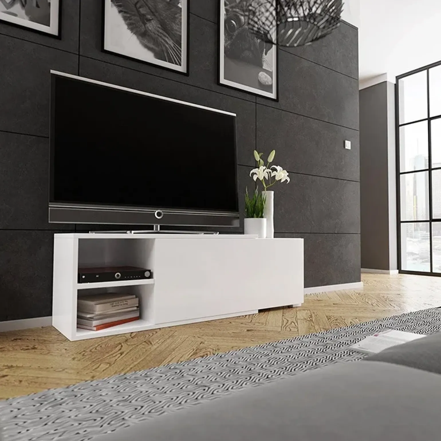 Mobile porta TV 137/180x40h cm allungabile moderno bianco Pepita