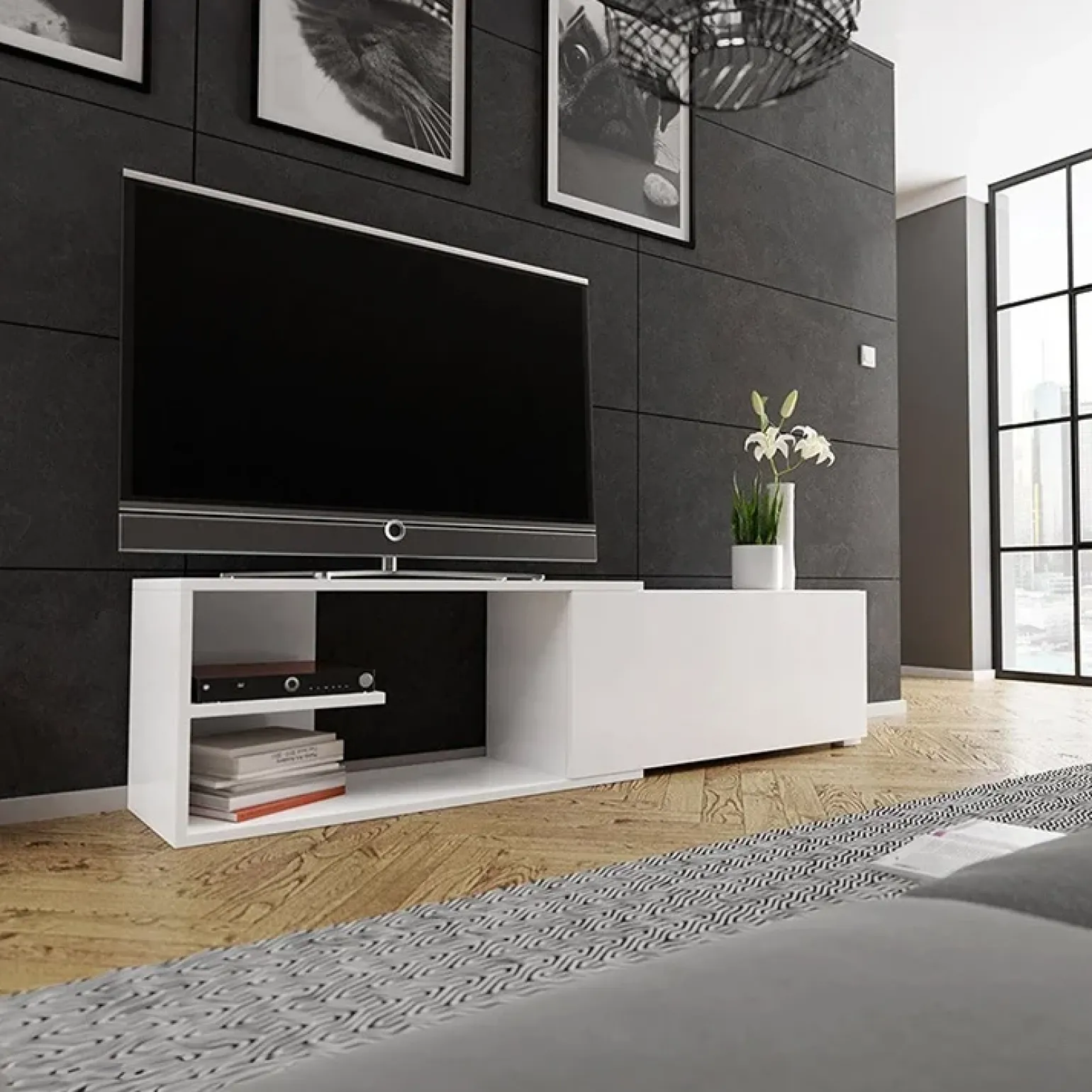 Mobile porta TV 137/180x40h cm allungabile moderno bianco Pepita