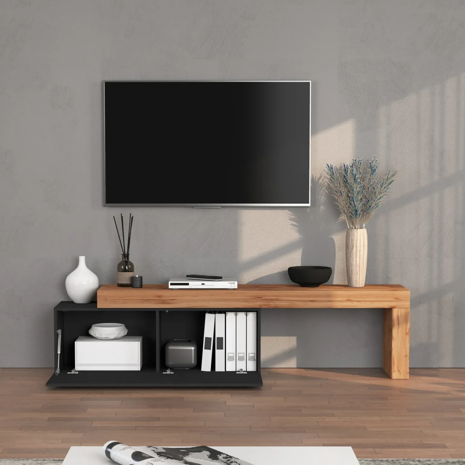 Mobile porta tv 220x51h cm antracite rovere Block