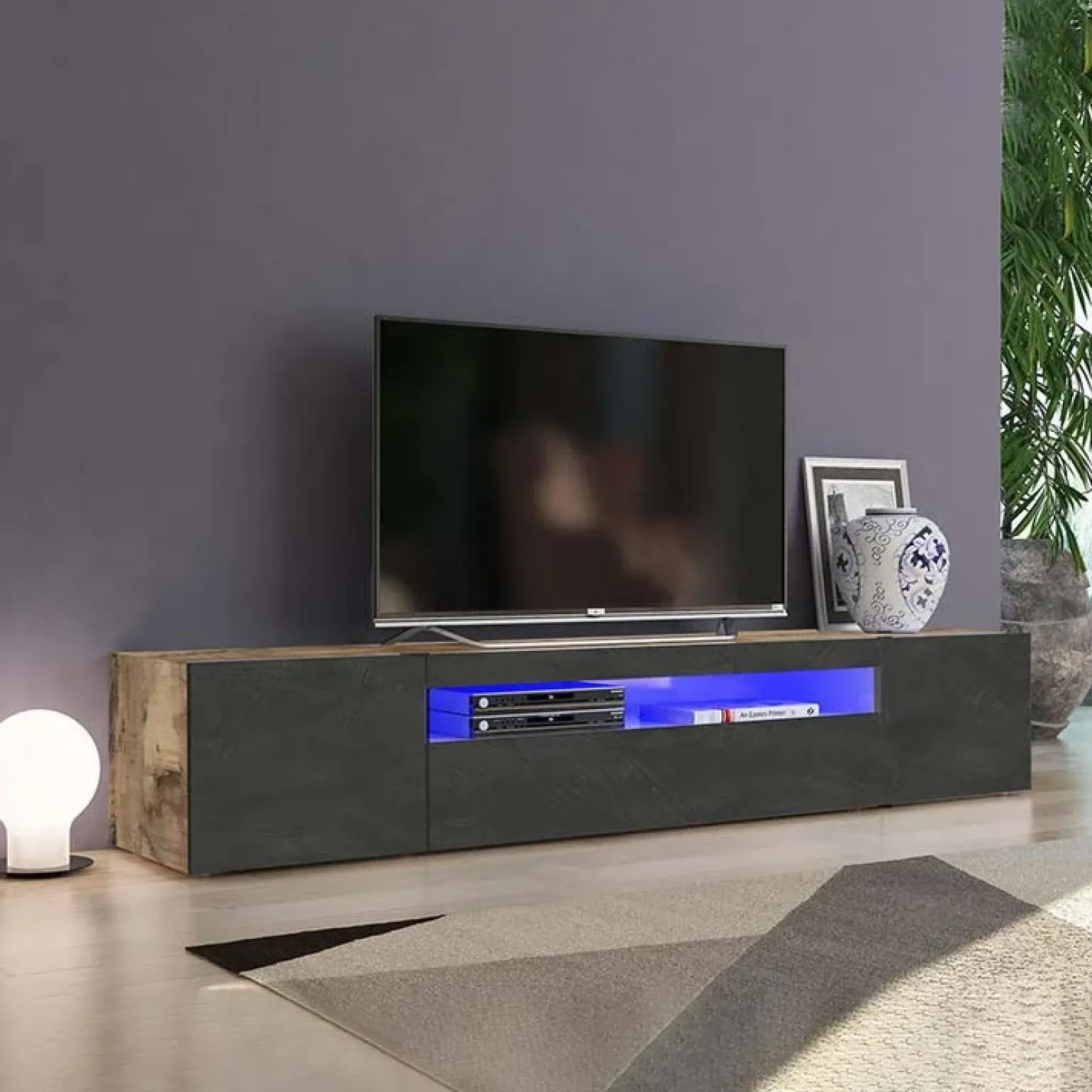 Mobile porta TV 200x37h cm antracite pero Light Big Gihome®