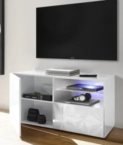 Mobile porta TV 122x57h cm1 anta 1 cassetto  bianco lucido con serigrafia Marvis