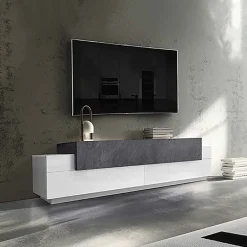 Mobile porta TV 200x52h cm bianco lucido antracite Milos Gihome®