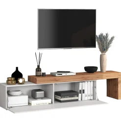 Mobile porta tv 230x51h cm bianco lucido rovere Block
