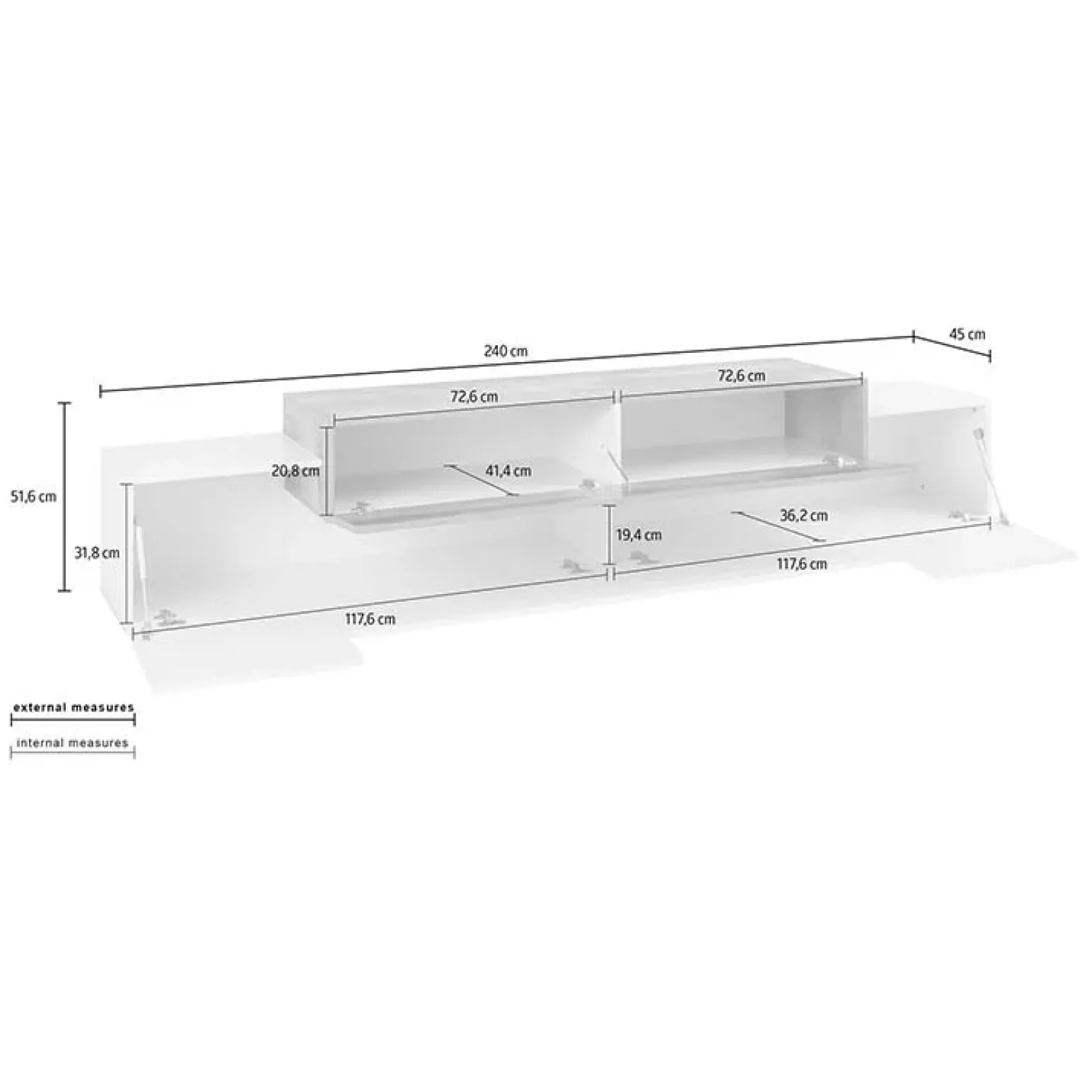 Mobile porta TV 240x52h cm bianco ossido Milos Gihome®