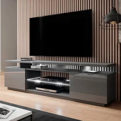 Mobile porta TV 180x56h cm con led grafite lucido Blackburn
