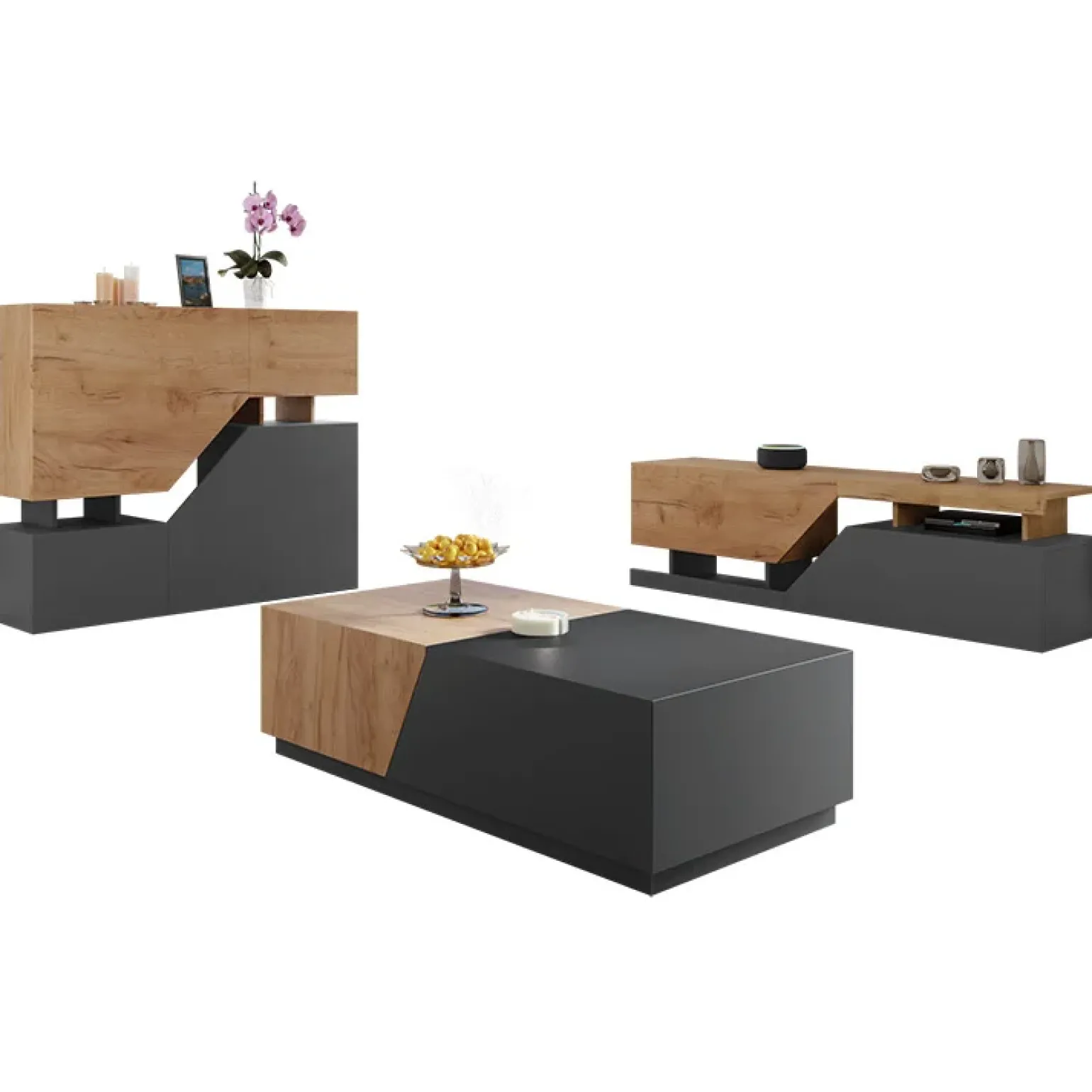 Mobile porta TV 160x46h cm design moderno rovere antracite Modesta