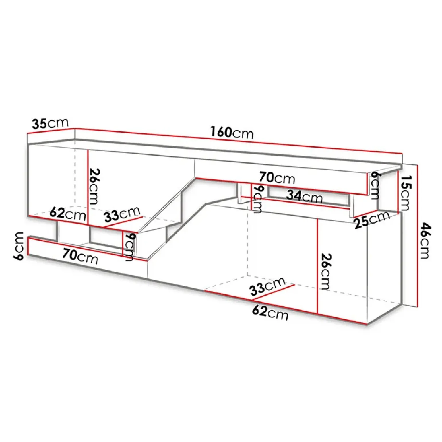 Mobile porta TV 160x46h cm design moderno rovere antracite Modesta
