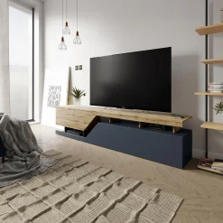 Mobile porta TV 200x47h cm design moderno rovere antracite Modesta