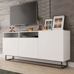 Mobile porta TV 180x80h cm industrial bianco opaco metallo nero Erice Gihome®