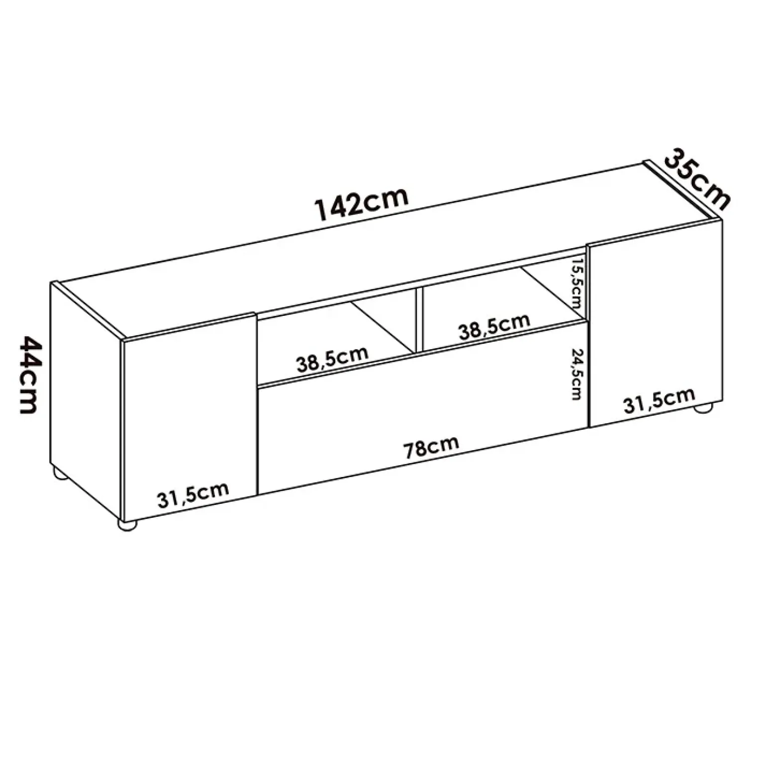 Mobile porta TV 142x44h cm legno rovere bianco Esteban