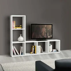 Mobile porta TV 175x132h cm libreria componibile bianco frassinato  Kubic 06