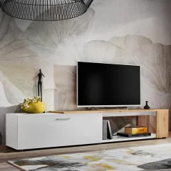 Mobile porta TV 200x39h cm moderno bianco opaco rovere Caravaggio