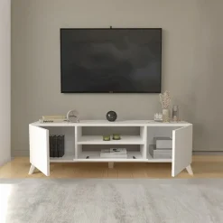 Mobile porta TV 140x46h cm moderno bianco Baffin