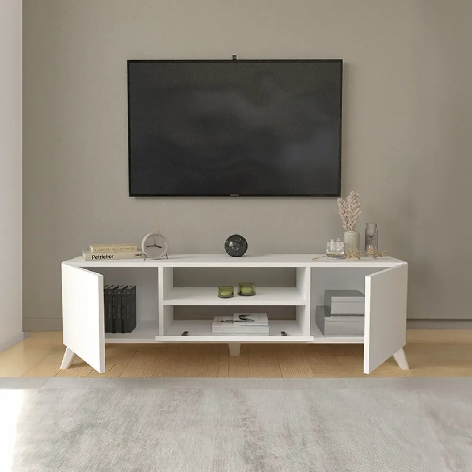 Mobile porta TV 140x46h cm moderno bianco Baffin